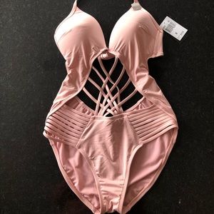 Kenneth Cole Pink Strappy One Piece Swim Suit